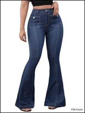 Bell Bottom Jeans Stretchy High Waisted Flare Leg Denim